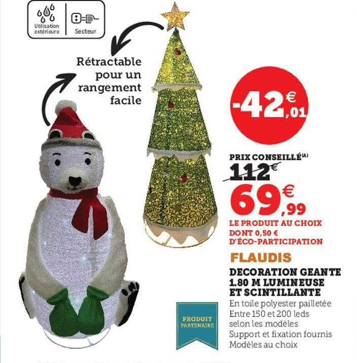 décoration géante 1.80 m lumineuse et scintillante flaudis
