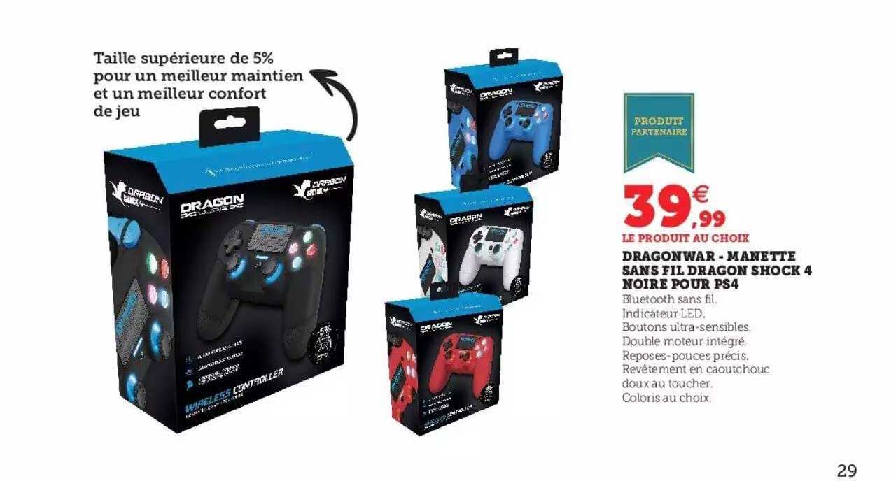 Dragonwar - Manette Sans Fil Dragon Shock 4 Noire Pour Ps4