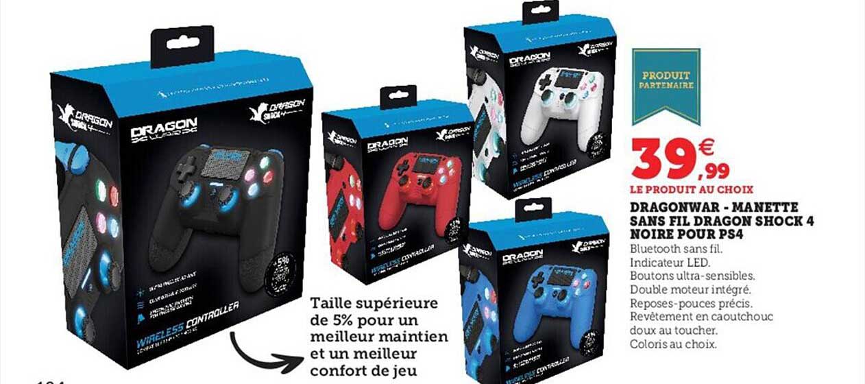 dragonwar - manette sans fil dragon shock 4 noire pour ps4