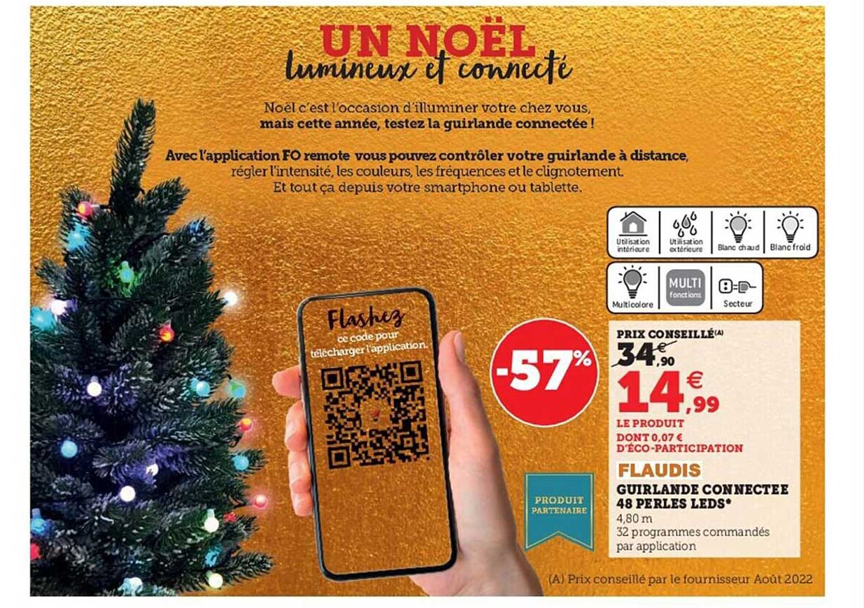 guirlande connectée 48 perles leds flaudis