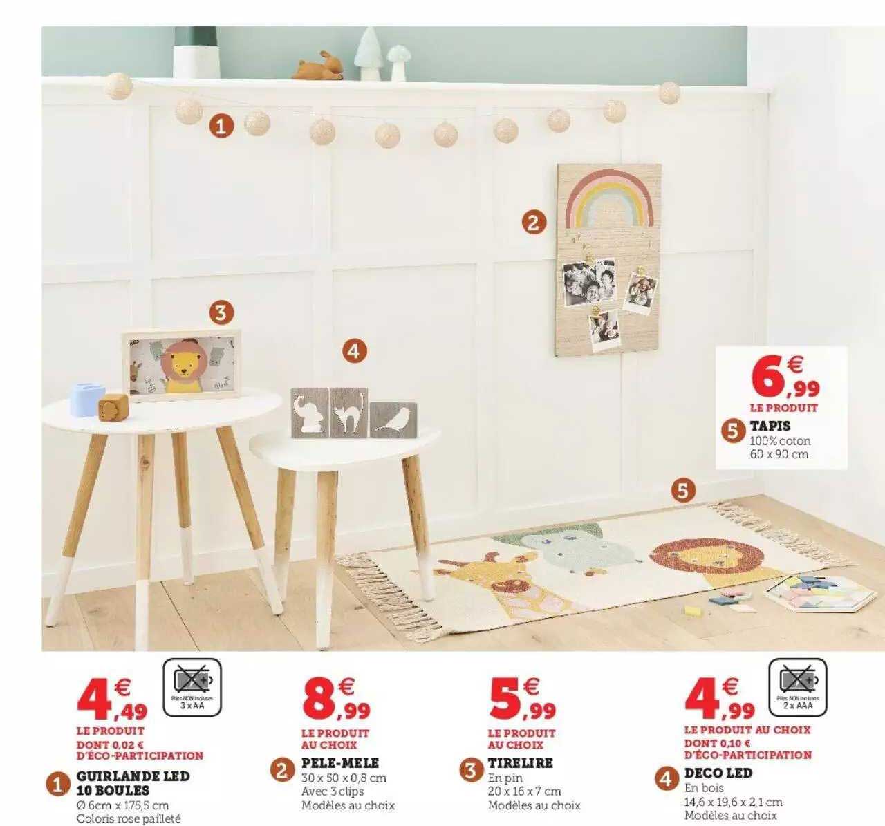 guirlande led 10 boules, pêle-mêle, tirelire, déco led, tapis