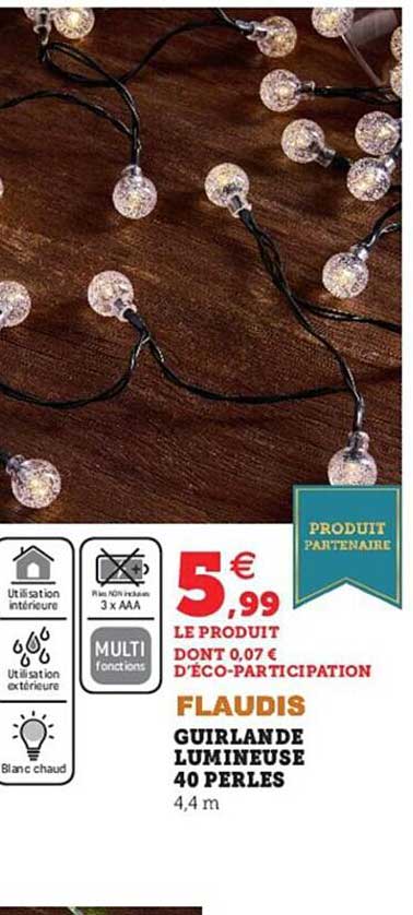 guirlande lumineuse 40 perles flaudis