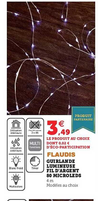 guirlande lumineuse fil d'argent 80 microleds flaudis