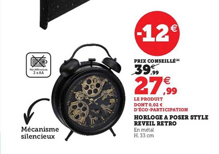 Horloge à Poser Style Réveil Rétro