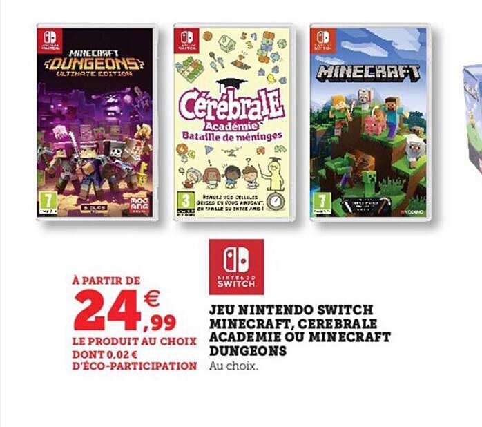 jeu nintendo switch minecraft, cérébrale académie ou minecraft dungeons