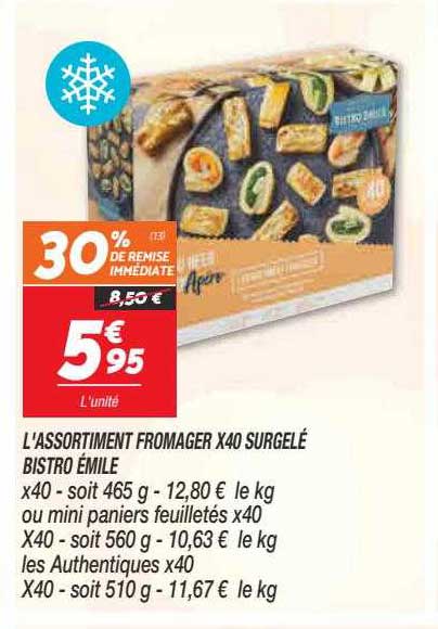 l'assortiment fromager x40 surgelé bistro émilie