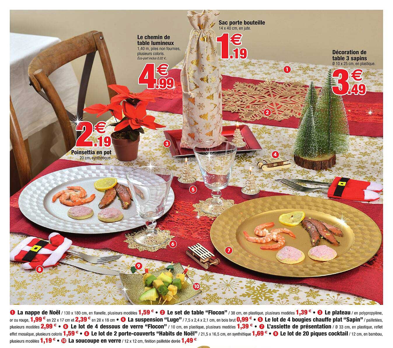 La Nappe De Noël, Le Set De Table "flocon", Le Plateau, La Suspension "luge", Le Lot De 4 Bougies Chauffe Plat "sapin", Le Lot De 4 Dessous De Verre "flocon", L'assiette De Présentation