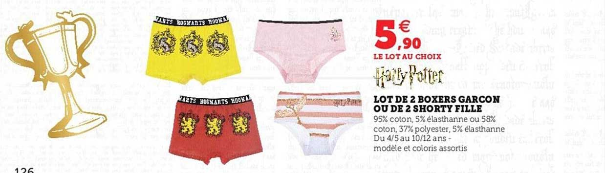 lot de 2 boxers garçon ou de 2 shorty fille harry potter