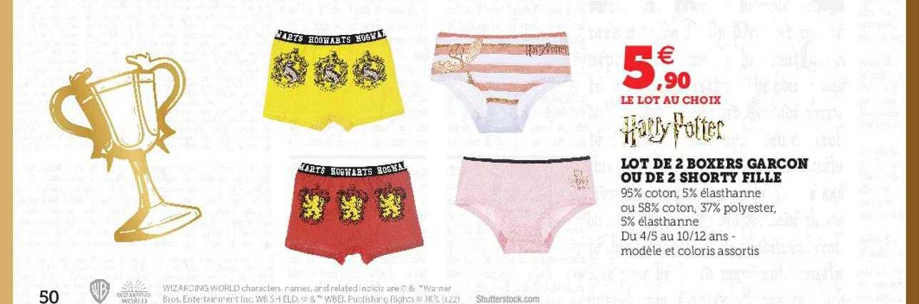 lot de 2 boxers garçons ou de 2 shorty fille harry potter