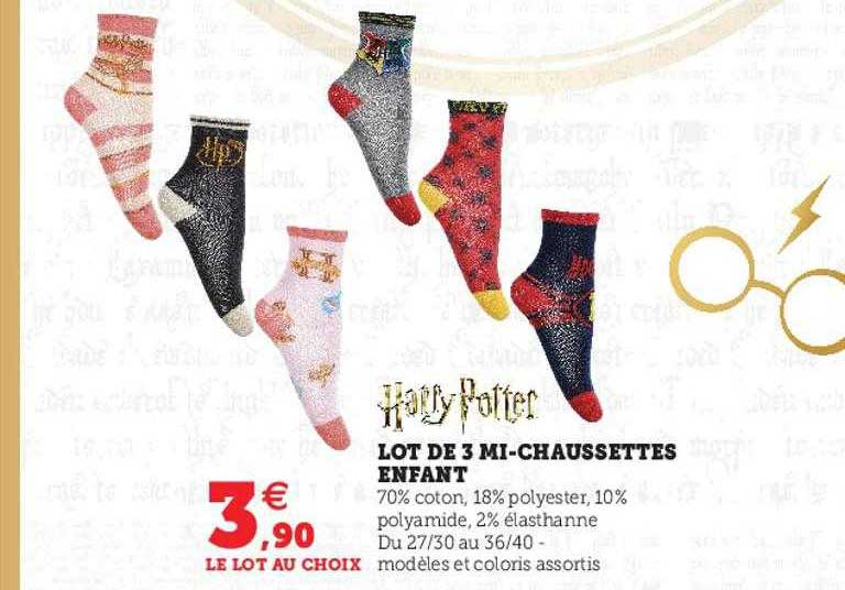 lot de 3 mi chaussettes enfant harry potter