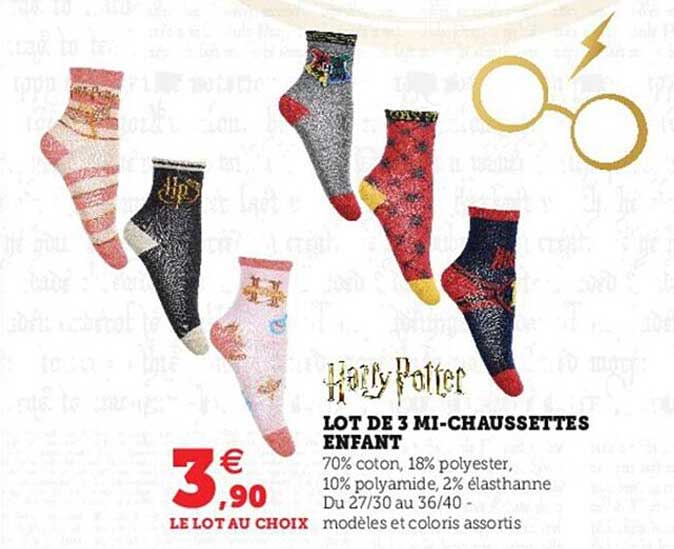 lot de 3 mi chaussettes enfant harry potter