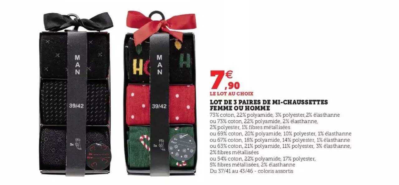 lot de 3 paies de mi-chaussettes femme ou homme