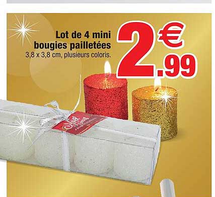 lot de 4 mini bougies pailletées