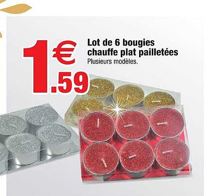 lot de 6 bougies chauffe plat pailletées