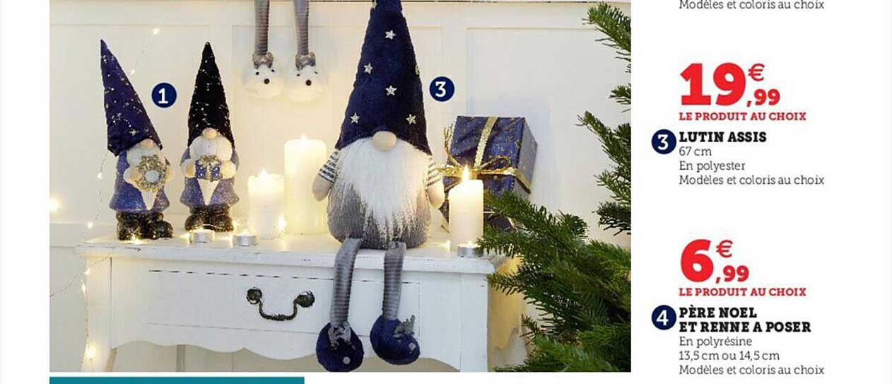 lutin assis, père noël et renne à poser