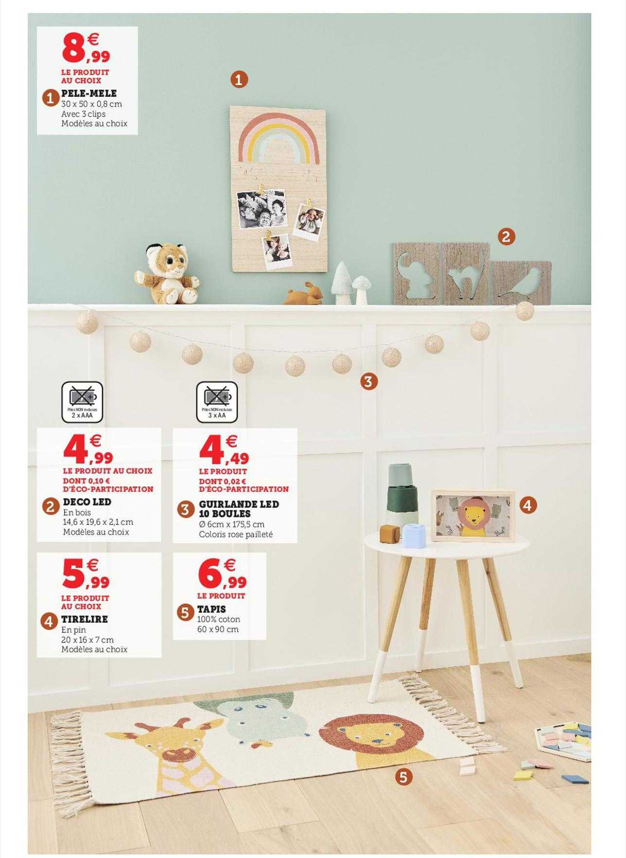 pêle-mêle, déco led, guirlande led 10 boules, tirelire, tapis