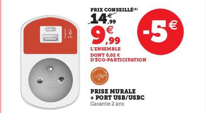prise murale + port usb - usbc