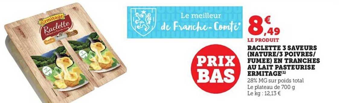 Raclette 3 Saveurs (nature-3poivres-fumée) En Tranches Au Lait Pasteurisé Ermitage