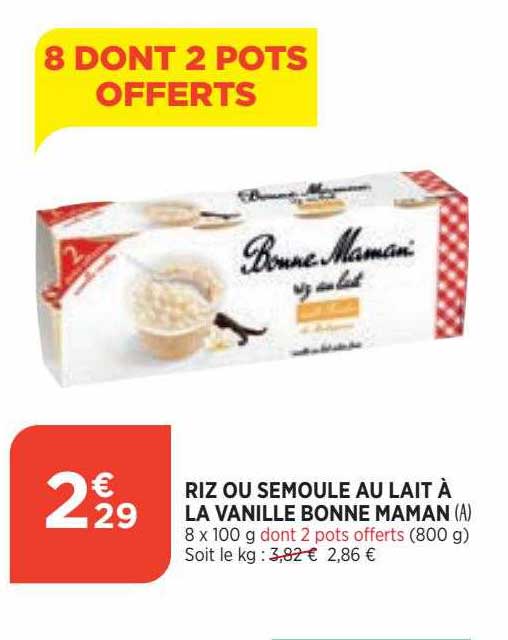 riz ou semoule au lait à la vanille bonne maman