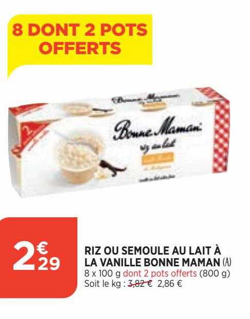riz ou semoule au lait à la vanille bonne maman