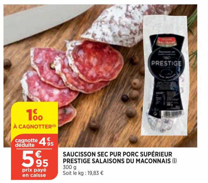 saucisson sec pur porc supérieur prestige salaison du maconnais