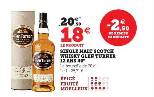 single malt scotch whisky glen turner 12 ans 40°