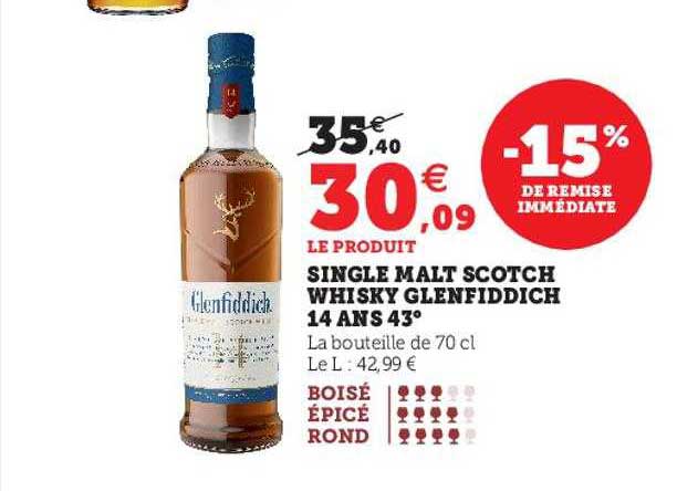 single malt scotch whisky glenfiddich 14 ans 43°