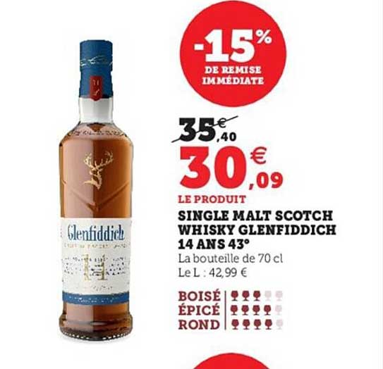 single malt scotch whisky glenfiddich 14 ans 43°