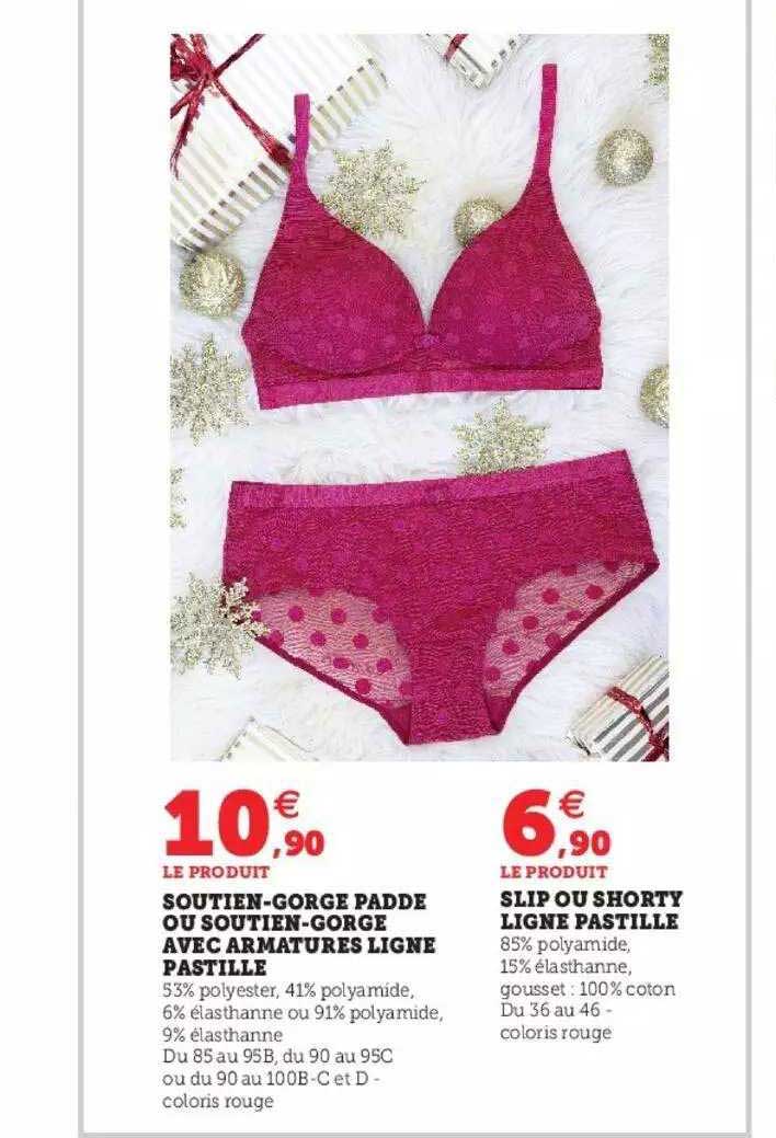 soutien-gorge padde ou soutien-gorge avec armatures ligne pastille, slip ou shorty ligne pastille