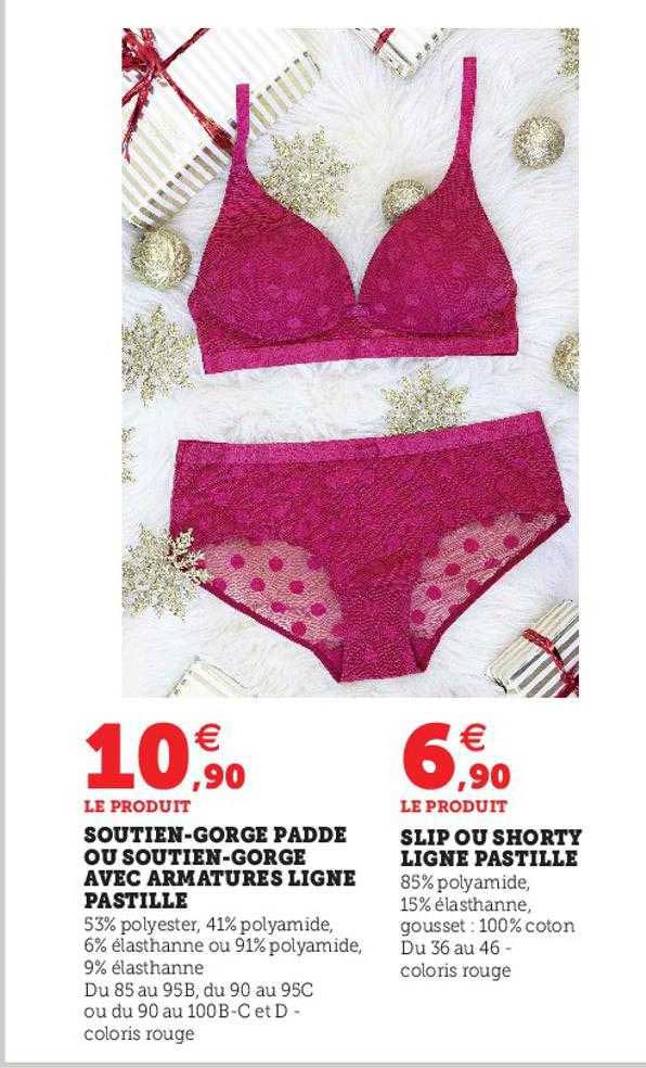 soutien-gorge padde ou soutien-gorge avec armatures ligne pastille, slip ou shorty ligne pastille