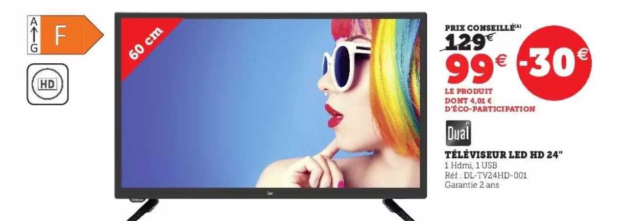 Téléviseur Led Hd 24" Dual