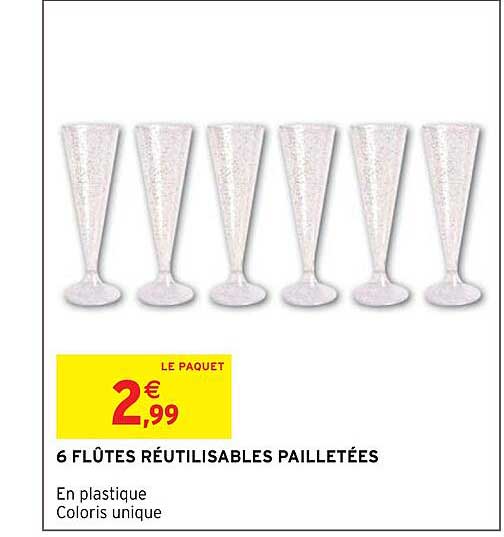 6 flûtes réutilisables pailletées