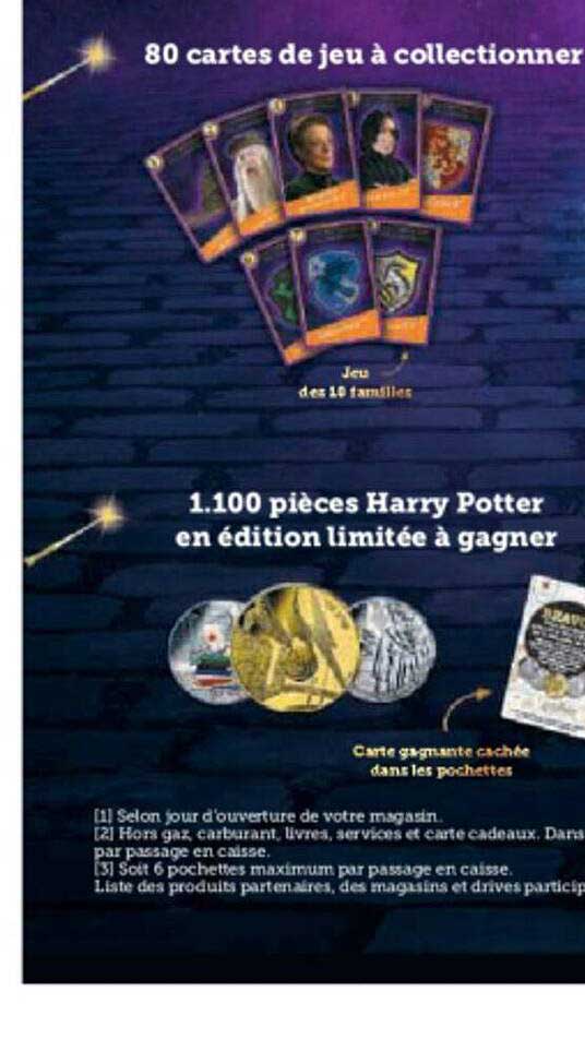 80 cartes de jeu à collectionner, 1100 pièces harry potter en édition limitée à gagner