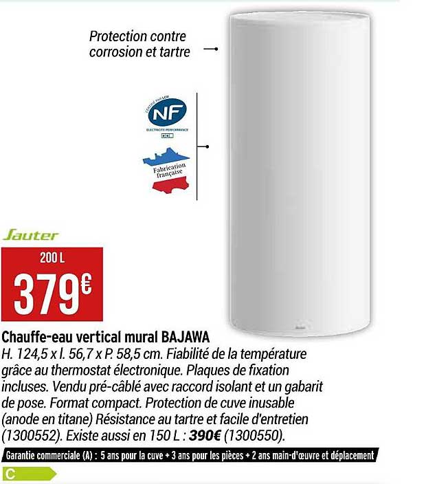 chauffe-eau vertical mural bajawa sauter