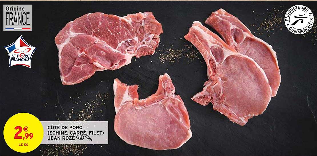 côtes de porc (échine, carré, filet) jean rozé