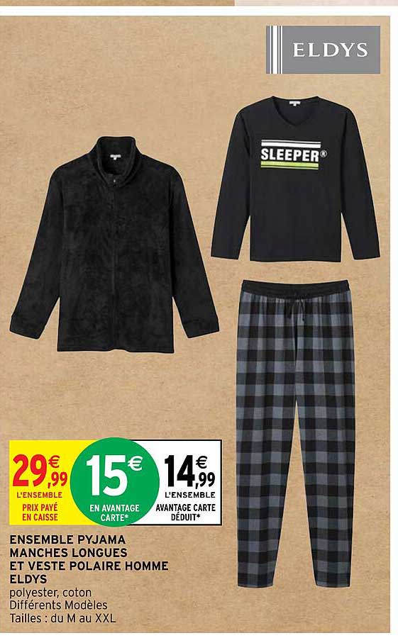 ensemble pyjama manches longues et veste polaire homme eldys