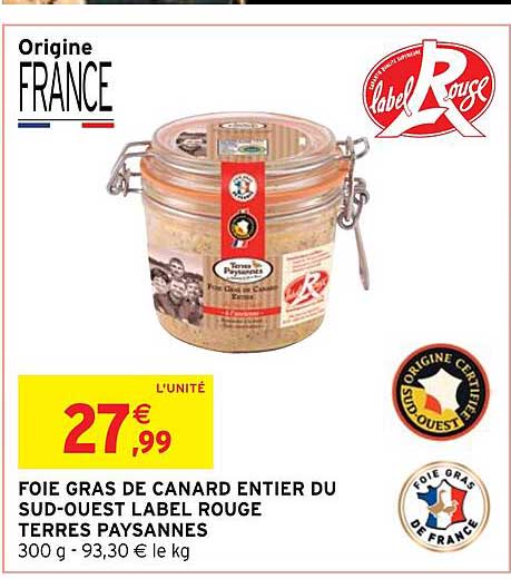 foie gras de canard entier du sud-ouest label rouge terres paysannes