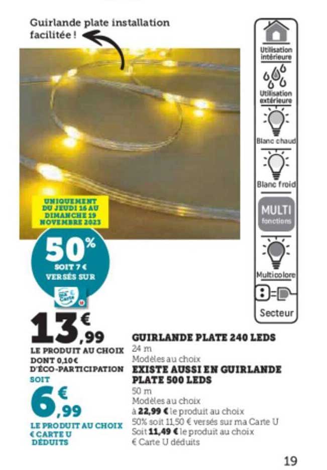 guirlande plate 240 leds existe aussi en guirlande plate 500 leds