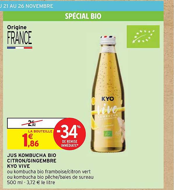 jus kombucha bio citron/gingembre kyo vive