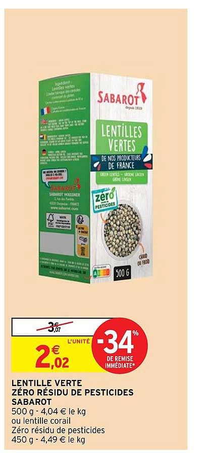 lentille verte zéro résidu de pesticides sabarot