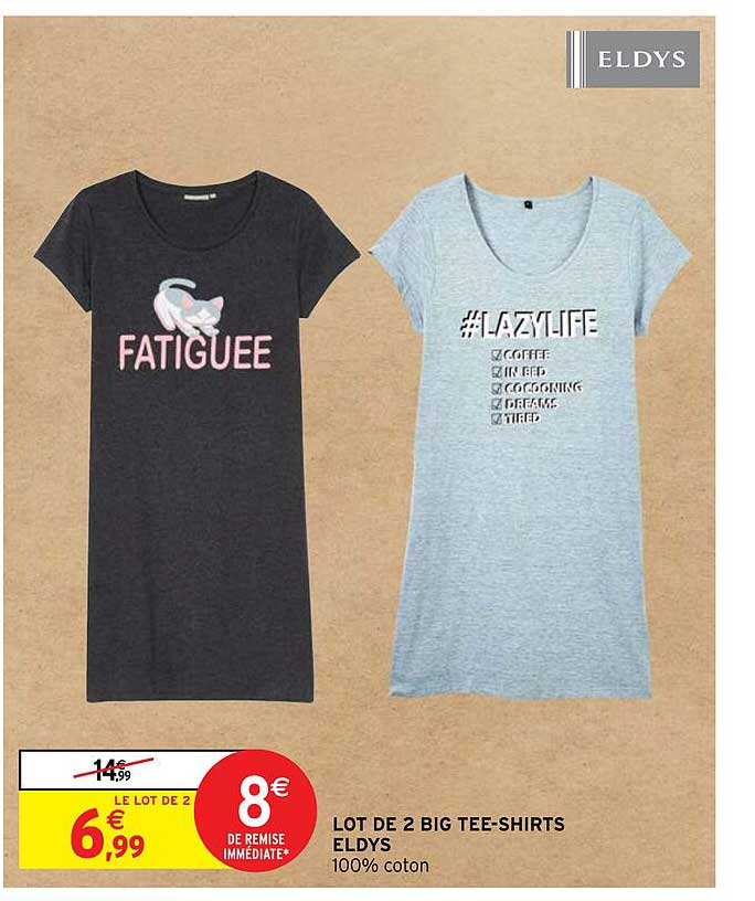 lot de 2 big tee-shirts eldys