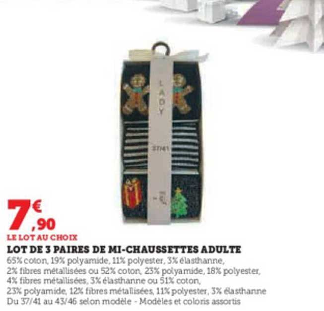 lot de 3 paires de mi-chaussettes adulte