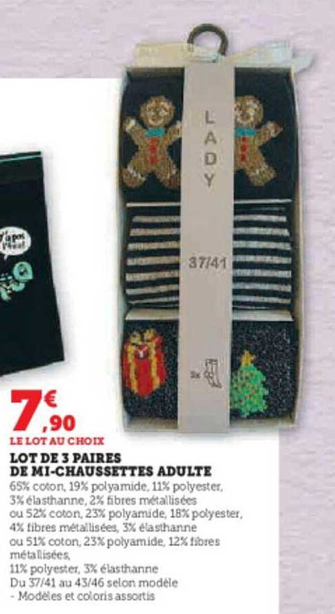lot de 3 paires de mi-chaussettes adulte