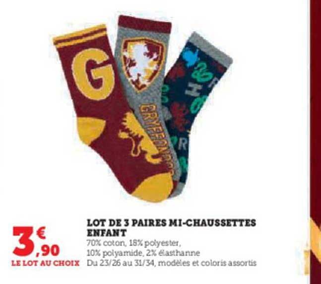 lot de 3 paires mi-chaussettes enfant