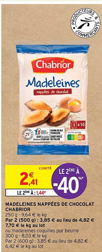 madeleines nappées de chocolat chabrior