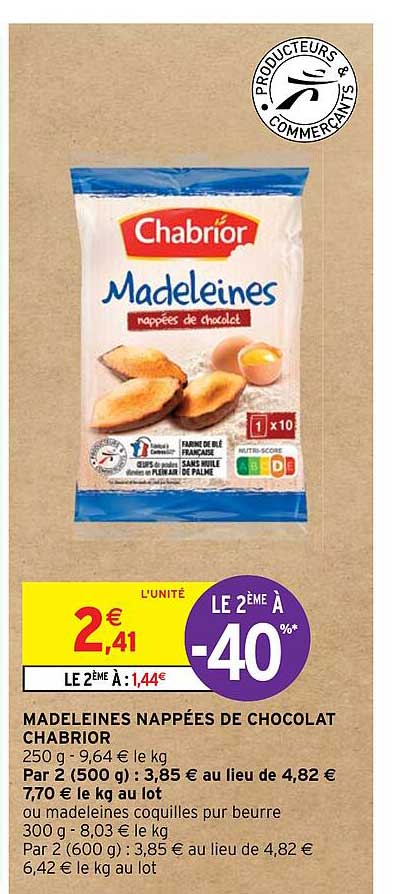 madeleines nappées de chocolat chabrior