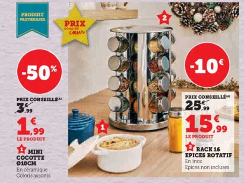 mini cocotte ø 10 cm, rack 16 épices rotatif