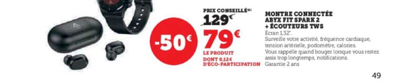 montre connectée abyx fit spark 2 + écouteurs tws