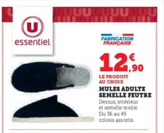 mules adulte semelle feutre u essentiel