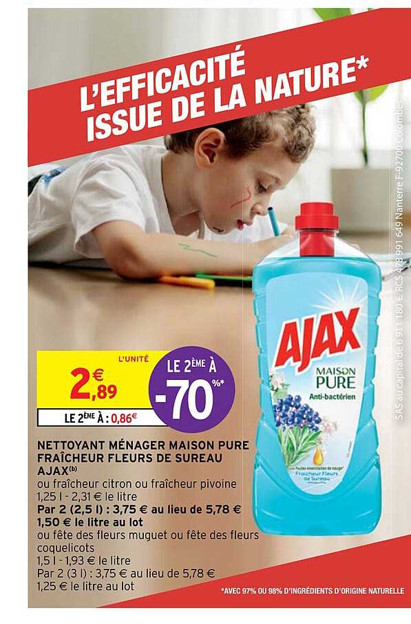 nettoyant ménager maison pure fraîcheur fleurs de sureau ajax